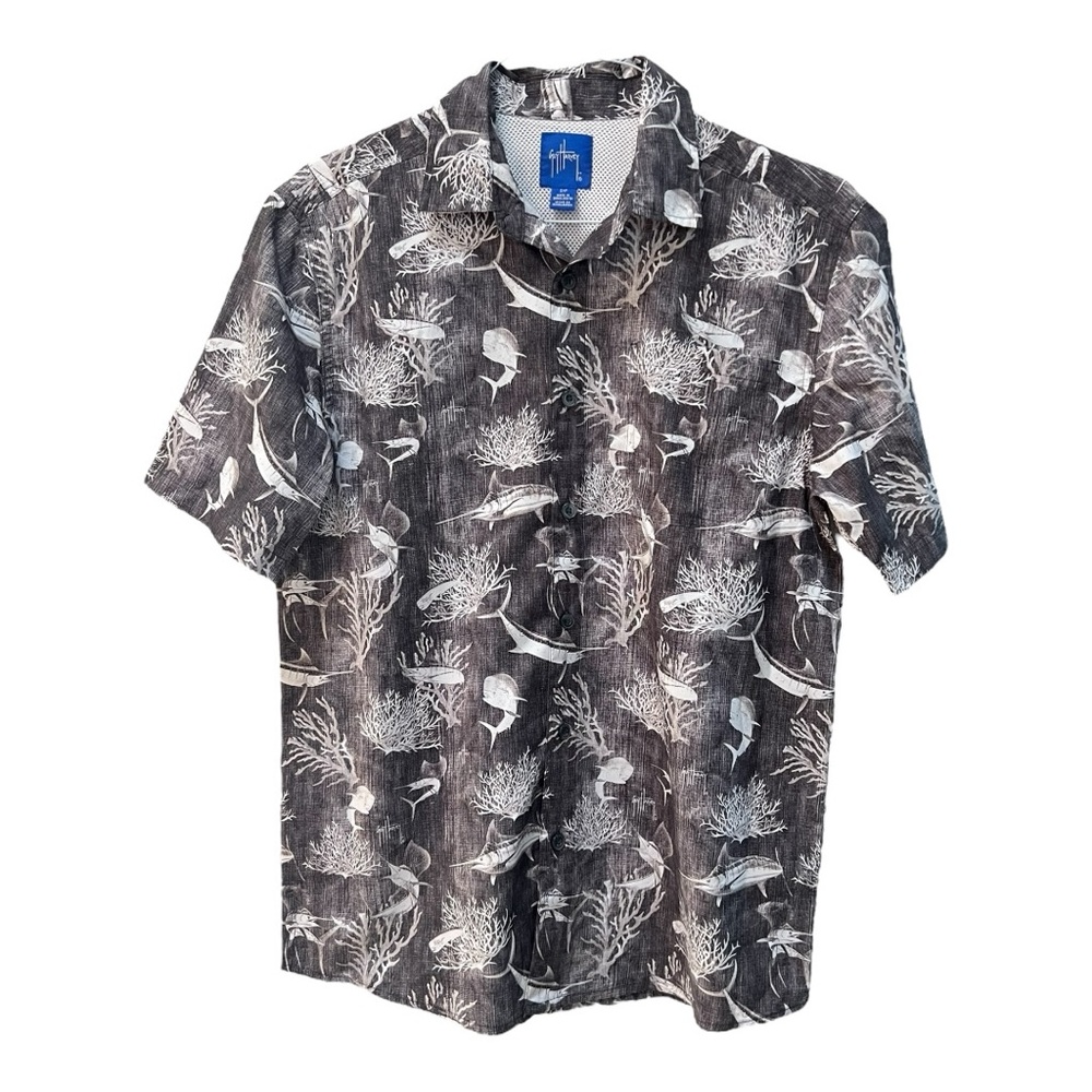 Guy Harvey Fish Print Button Down Aloha Shirt Mahi Mahi Marlin Small